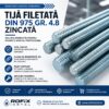 Tija Filetata DIN 975 Gr. 4.8 Zincata – Pentru Fixare si Montaj